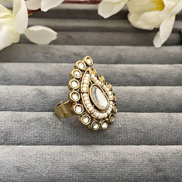 Jazbaat Gold-Plated Seed Beaded Kundan Ring