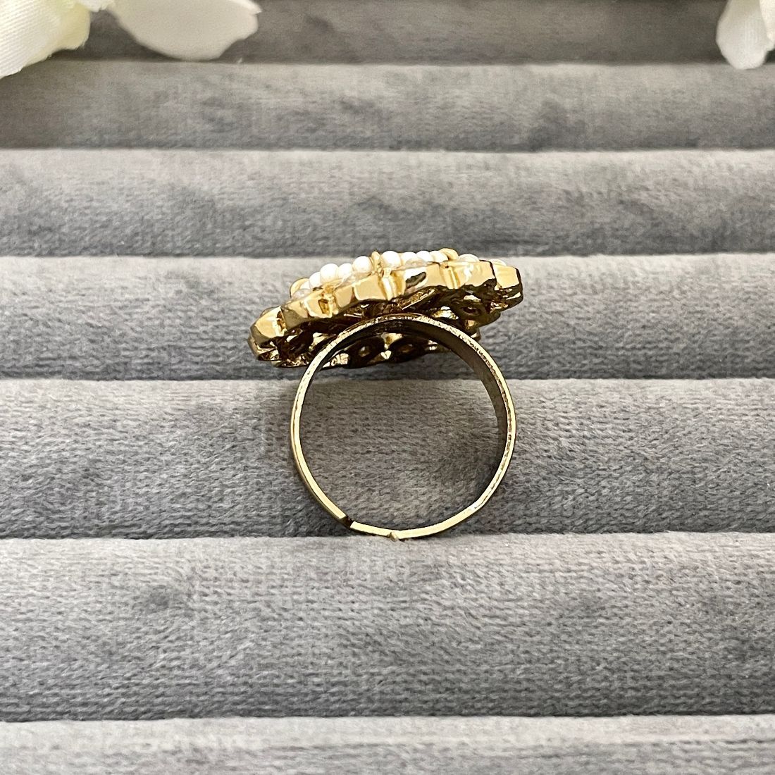Jazbaat Gold-Plated Seed Beaded Kundan Ring