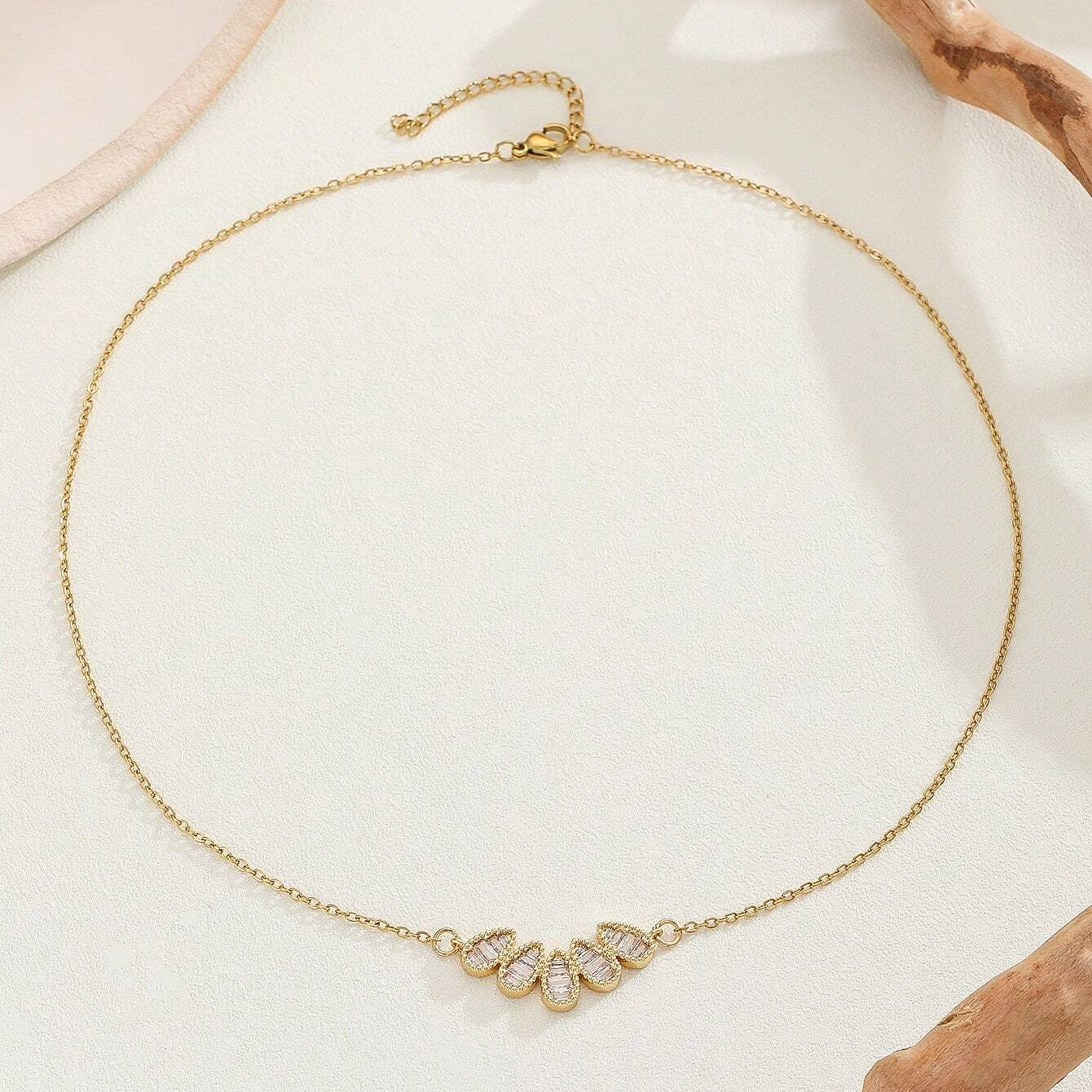 Jazbaat Gold-Plated Stainless Steel Raindrop-Shaped Zirconia Embedded Pendant Necklace