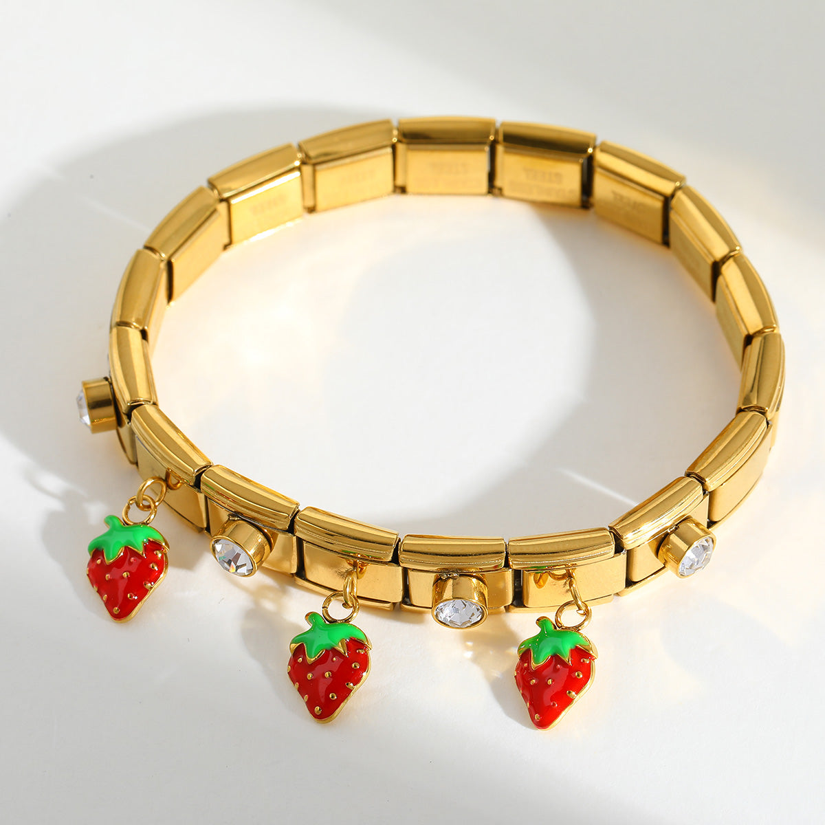 Jazbaat Gold-Plated Strawberry Charms Zirconia Embellished Adjustable Bracelet