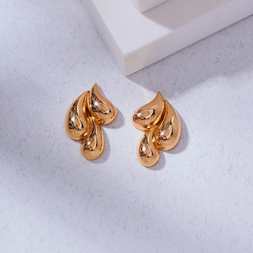 Jazbaat Gold-Plated Triple Droplet Stud Earrings