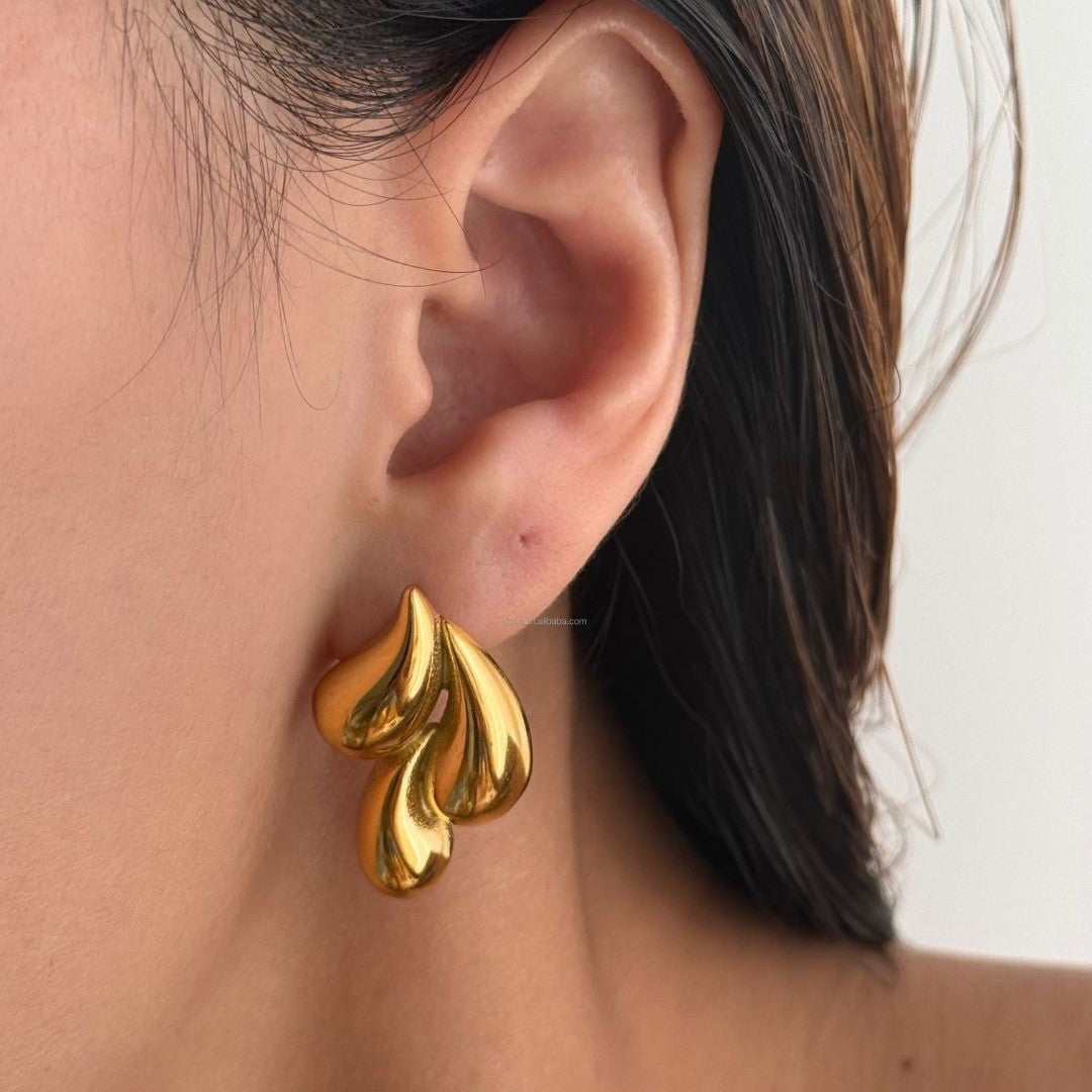 Jazbaat Gold-Plated Triple Droplet Stud Earrings