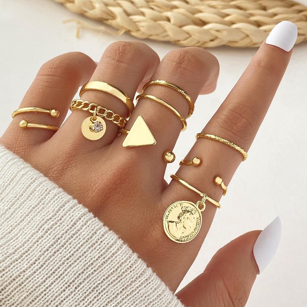 Jazbaat Gold-Plated Vintage Style Stackable Rings 9-Pack