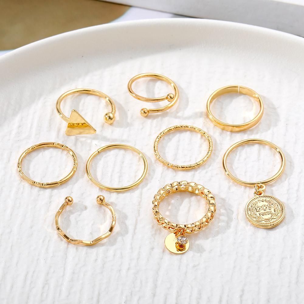 Jazbaat Gold-Plated Vintage Style Stackable Rings 9-Pack