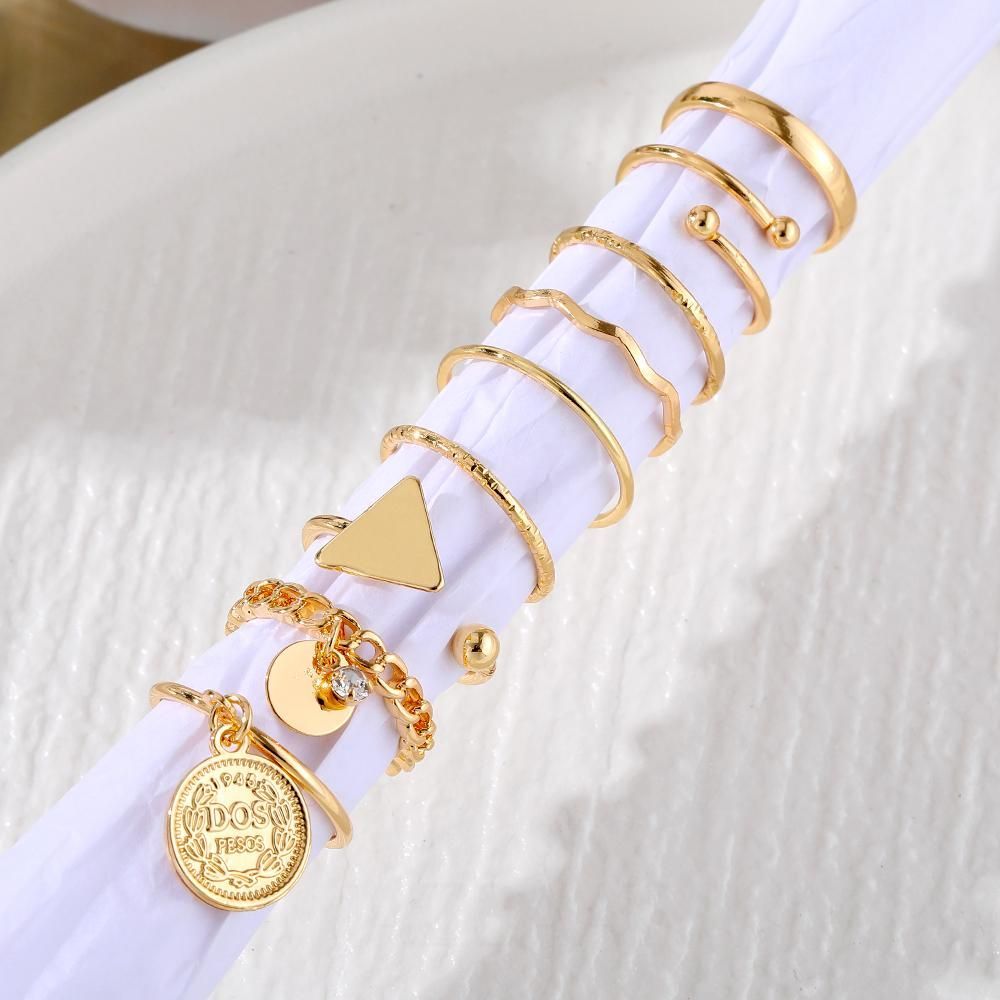 Jazbaat Gold-Plated Vintage Style Stackable Rings 9-Pack