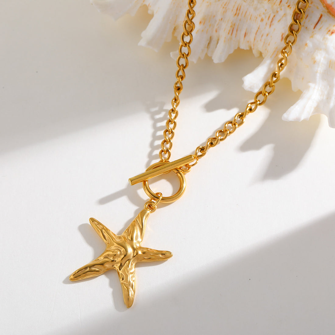 Jazbaat Gold-Plated Waterproof Starfish Toggle Pendant Beach Style Necklace