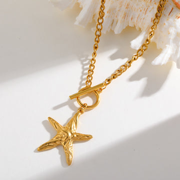 Jazbaat Gold-Plated Waterproof Starfish Toggle Pendant Beach Style Necklace