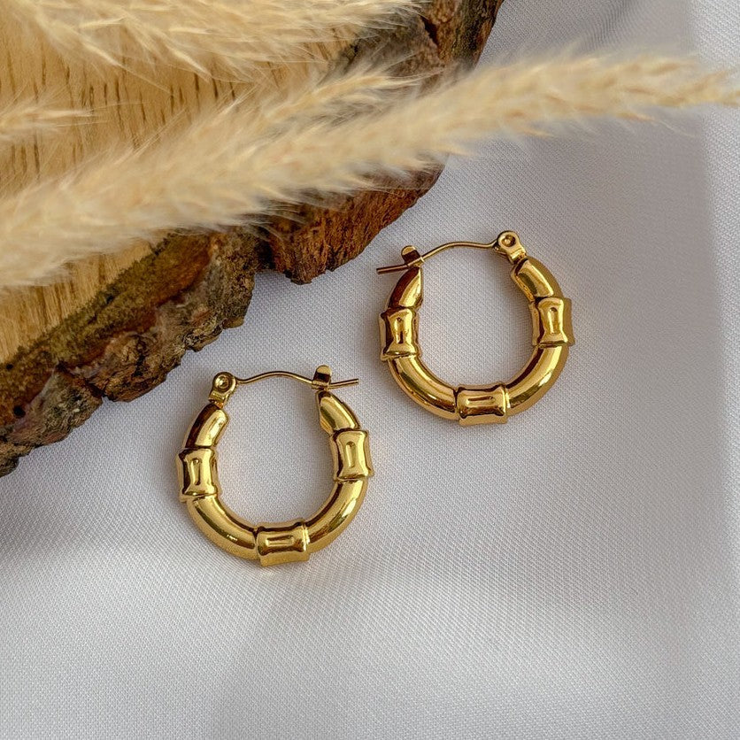 Jazbaat Gold-Plated Waterproof Three-Knot Circular Shaped Hoop Earrings