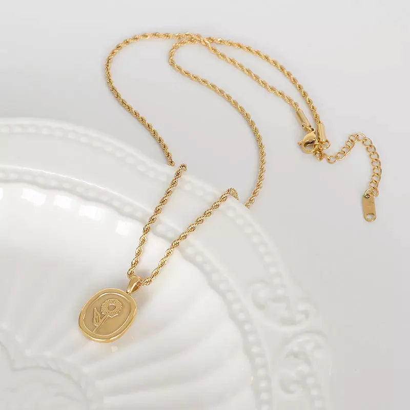 Jazbaat Gold-Plated Waterproof & Hypoallergenic Sunflower Pendant Necklace