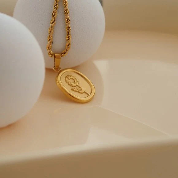 Jazbaat Gold-Plated Waterproof & Hypoallergenic Sunflower Pendant Necklace