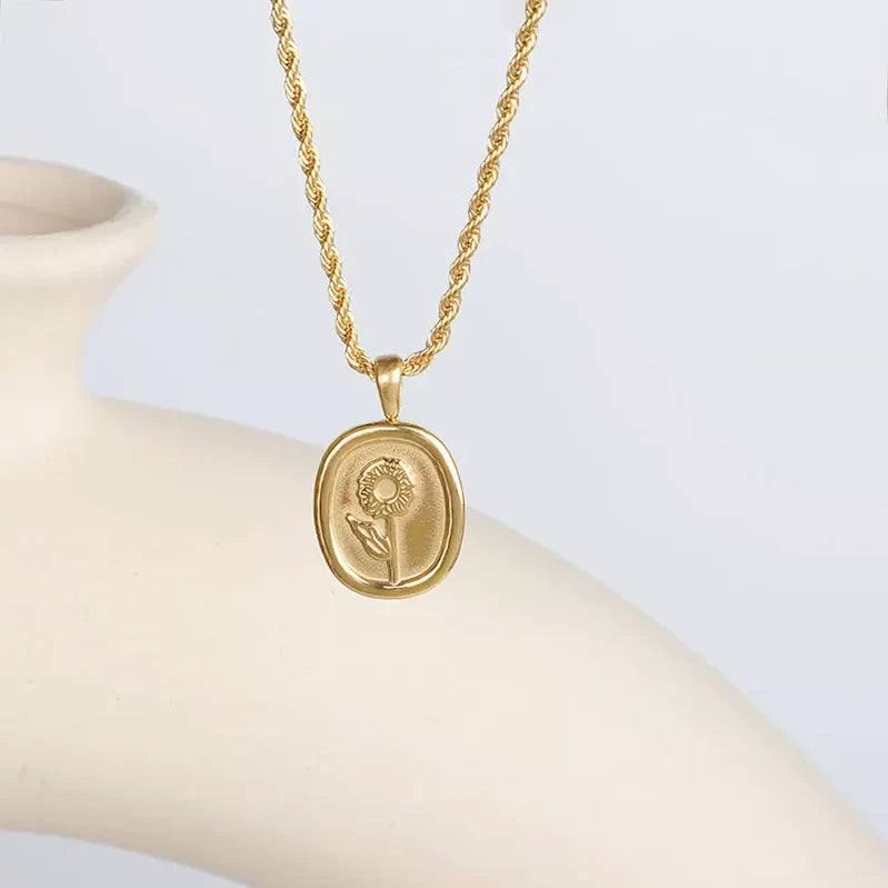 Jazbaat Gold-Plated Waterproof & Hypoallergenic Sunflower Pendant Necklace