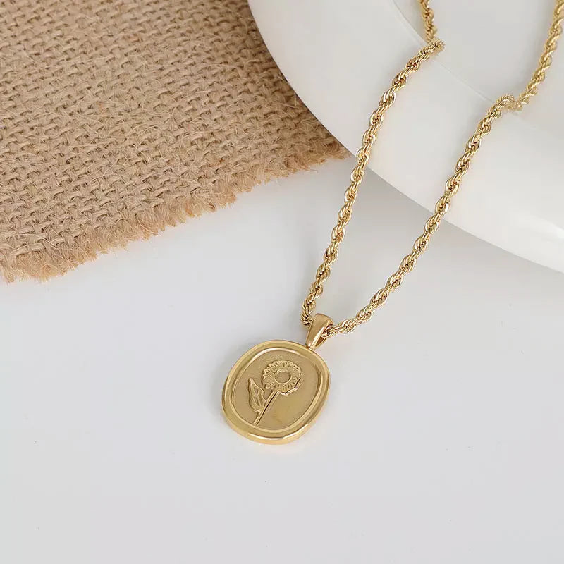 Jazbaat Gold-Plated Waterproof & Hypoallergenic Sunflower Pendant Necklace