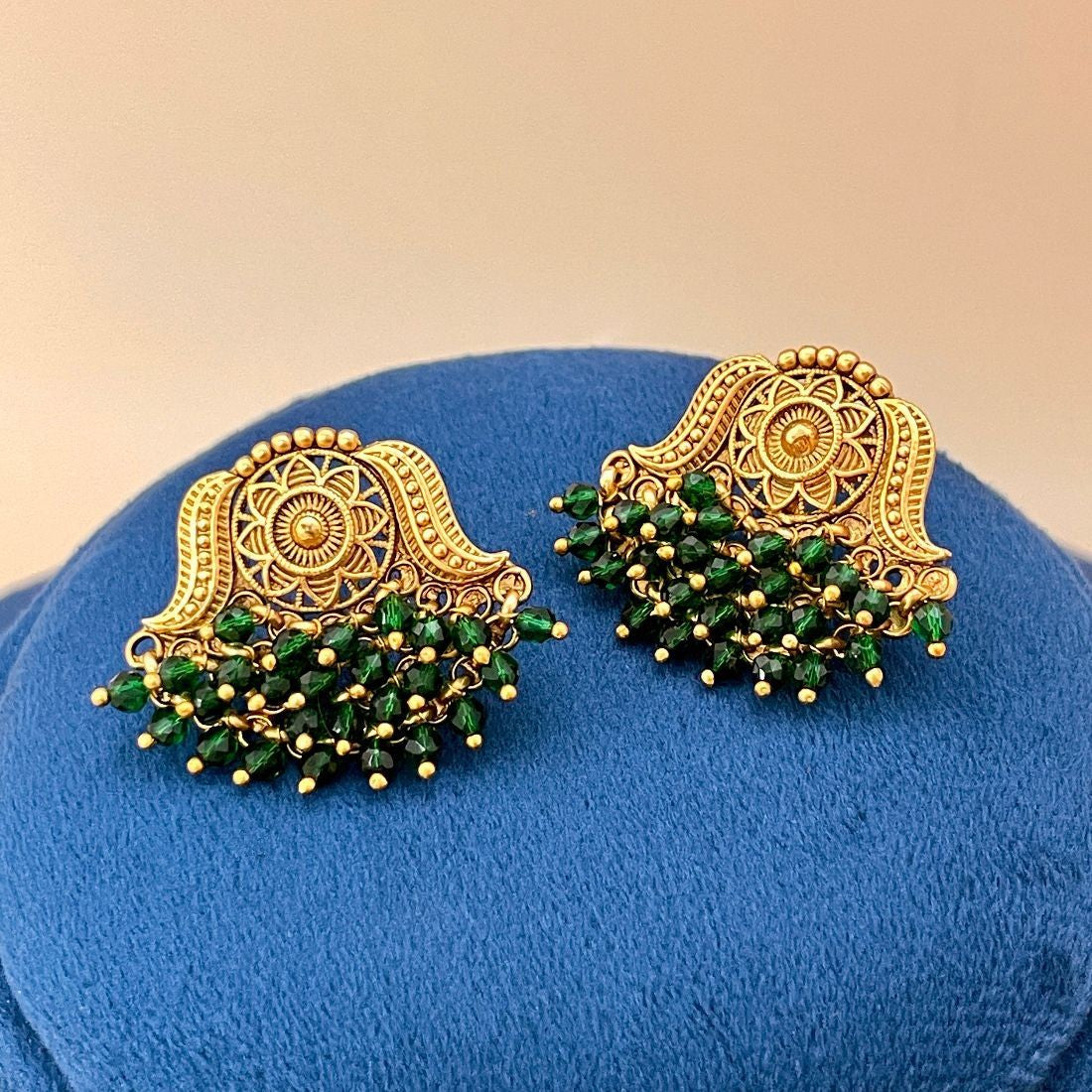 Jazbaat Gold-Toned Antique Green Pearl Earrings