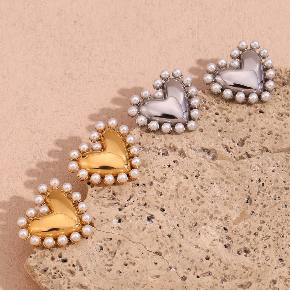 Jazbaat Gold & Silver-Plated Heart-Shaped Pearl-Embellished Stud Earrings (Set Of 2)