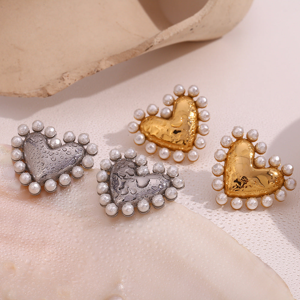 Jazbaat Gold & Silver-Plated Heart-Shaped Pearl-Embellished Stud Earrings (Set Of 2)