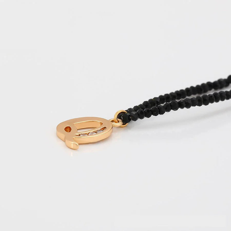 Jazbaat Golden Q Letter Initial Demi-Fine Pendant Black Crystal Chain Necklace