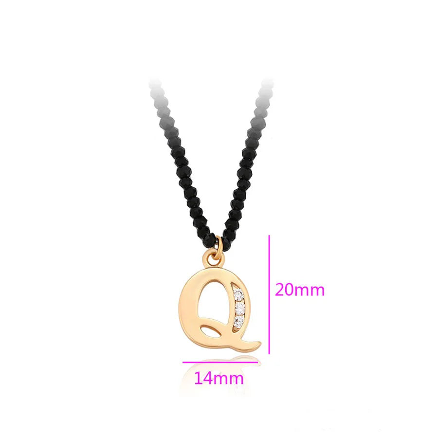 Jazbaat Golden Q Letter Initial Demi-Fine Pendant Black Crystal Chain Necklace