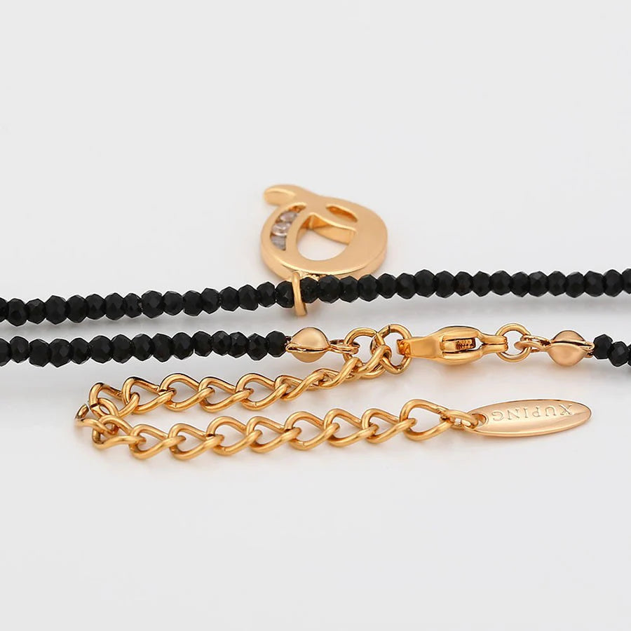 Jazbaat Golden Q Letter Initial Demi-Fine Pendant Black Crystal Chain Necklace