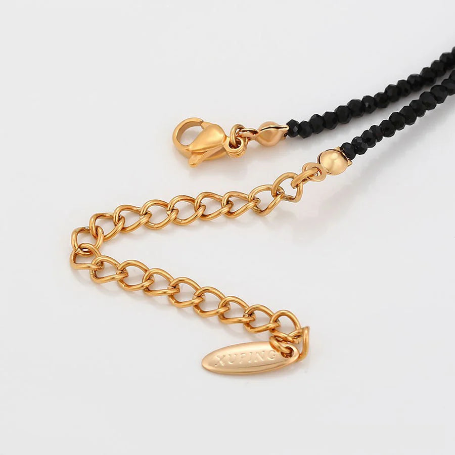 Jazbaat Golden Q Letter Initial Demi-Fine Pendant Black Crystal Chain Necklace