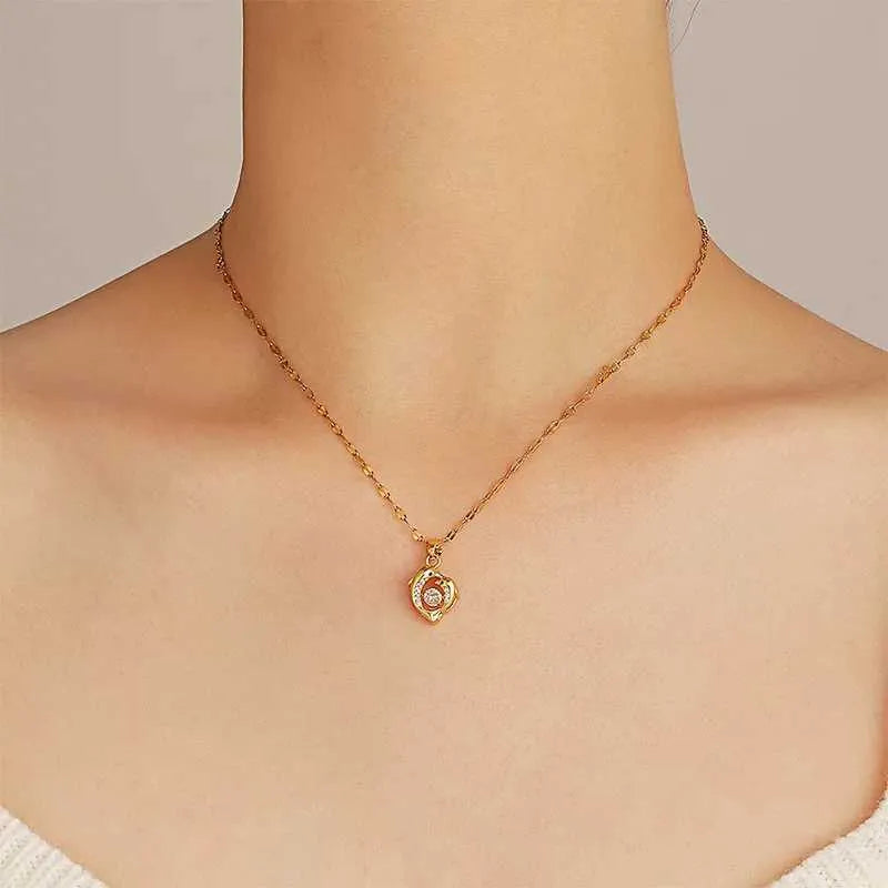 Jazbaat Golden Twin Dolphin Dancing Diamond Pendant Necklace
