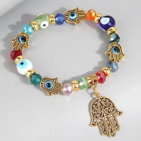 Jazbaat Hamsa Evil Eye Multicoloured Beaded Bracelet