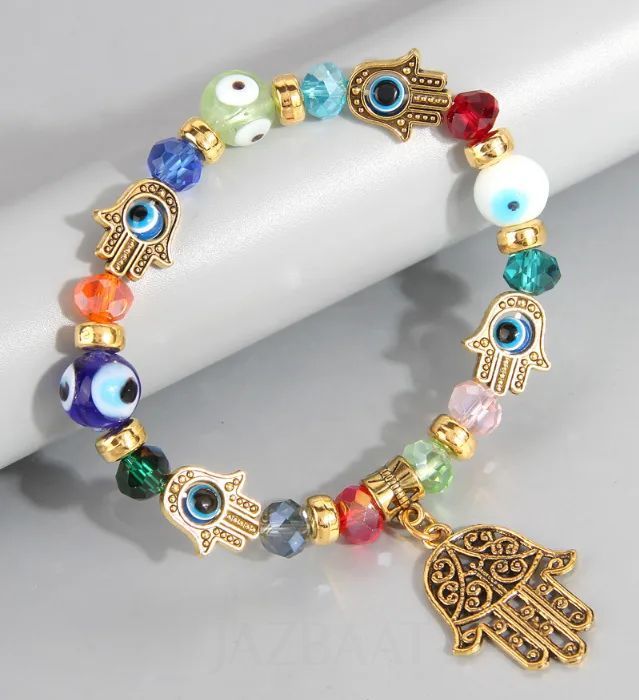 Jazbaat Hamsa Evil Eye Multicoloured Beaded Bracelet