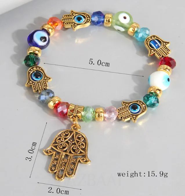 Jazbaat Hamsa Evil Eye Multicoloured Beaded Bracelet