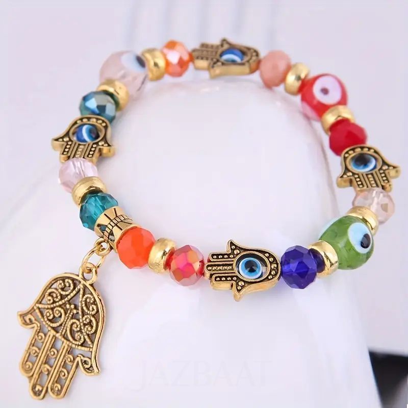 Jazbaat Hamsa Evil Eye Multicoloured Beaded Bracelet