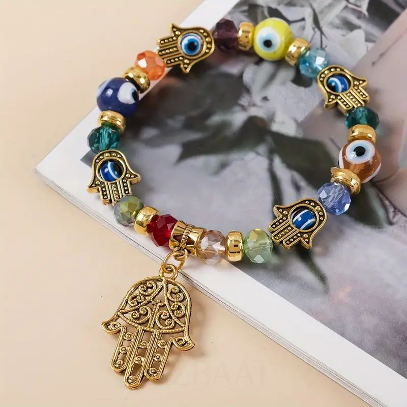 Jazbaat Hamsa Evil Eye Multicoloured Beaded Bracelet