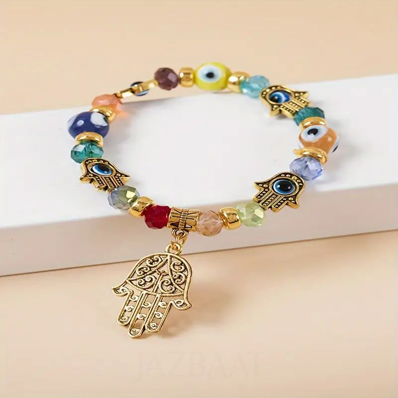 Jazbaat Hamsa Evil Eye Multicoloured Beaded Bracelet