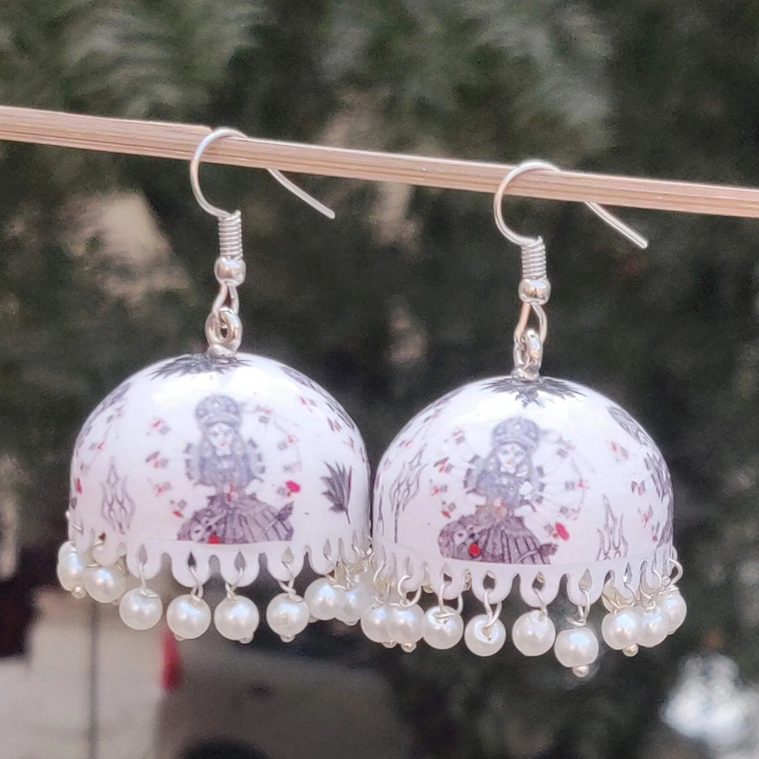 Jazbaat Hand-Painted Ashtabhuja Durga Meenakari Jhumka Earrings