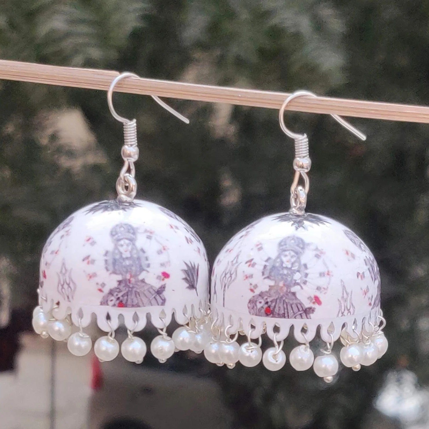 Jazbaat Hand-Painted Ashtabhuja Durga Meenakari Jhumka Earrings