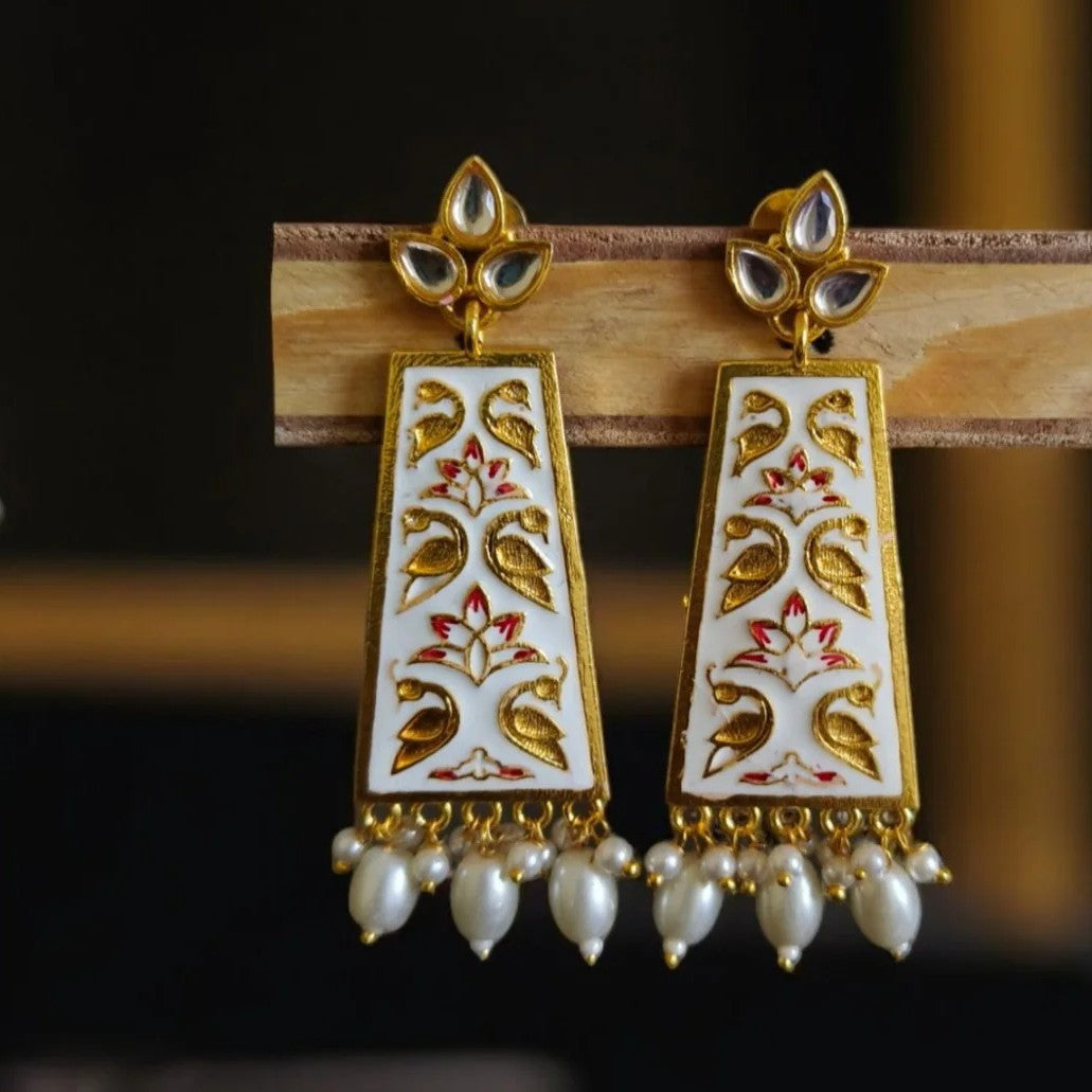 Jazbaat Hand-Painted Meenakari Artwork Beaded Dangler Earrings