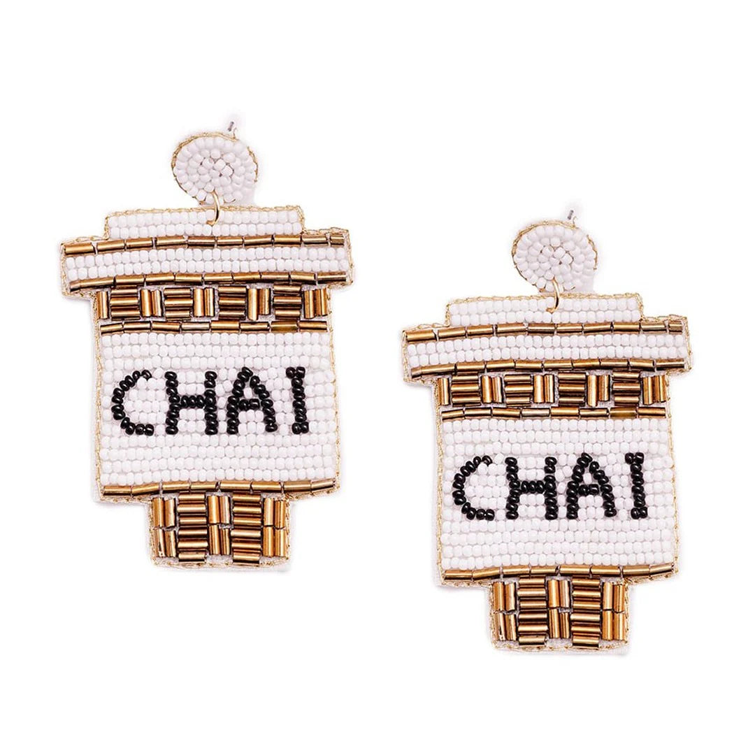 Jazbaat Handmade Chai Lover Beaded Quirky Earrings