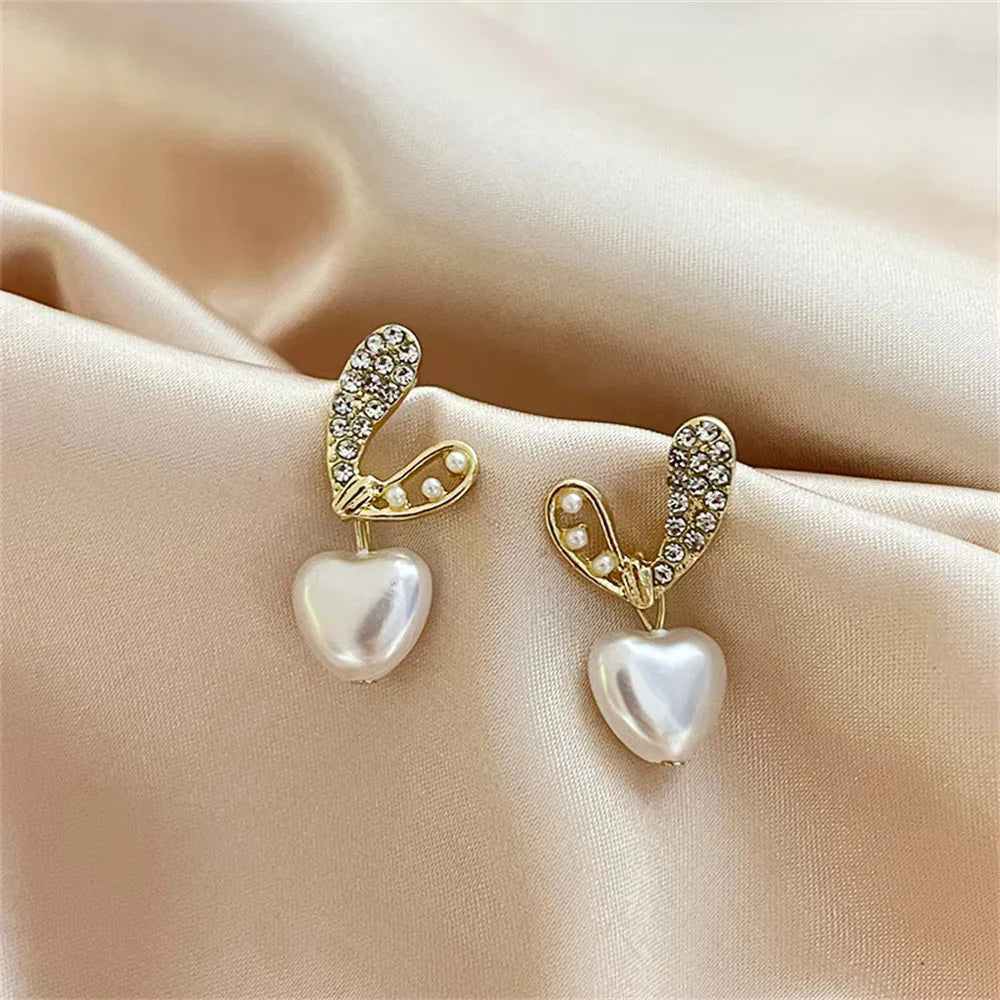 Jazbaat Heart-Shaped Crystal & Pearl Studded Korean Earrings