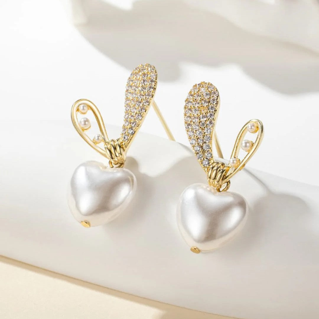 Jazbaat Heart-Shaped Crystal & Pearl Studded Korean Earrings