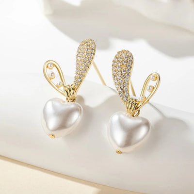 Jazbaat Heart-Shaped Crystal & Pearl Studded Korean Earrings