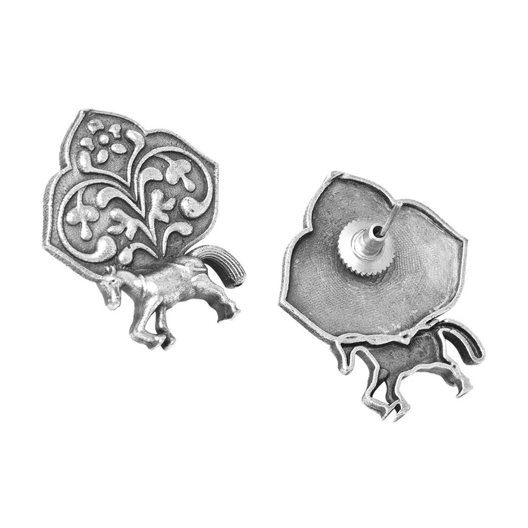 Jazbaat Horse Design Silver Look-alike Stud Earrings