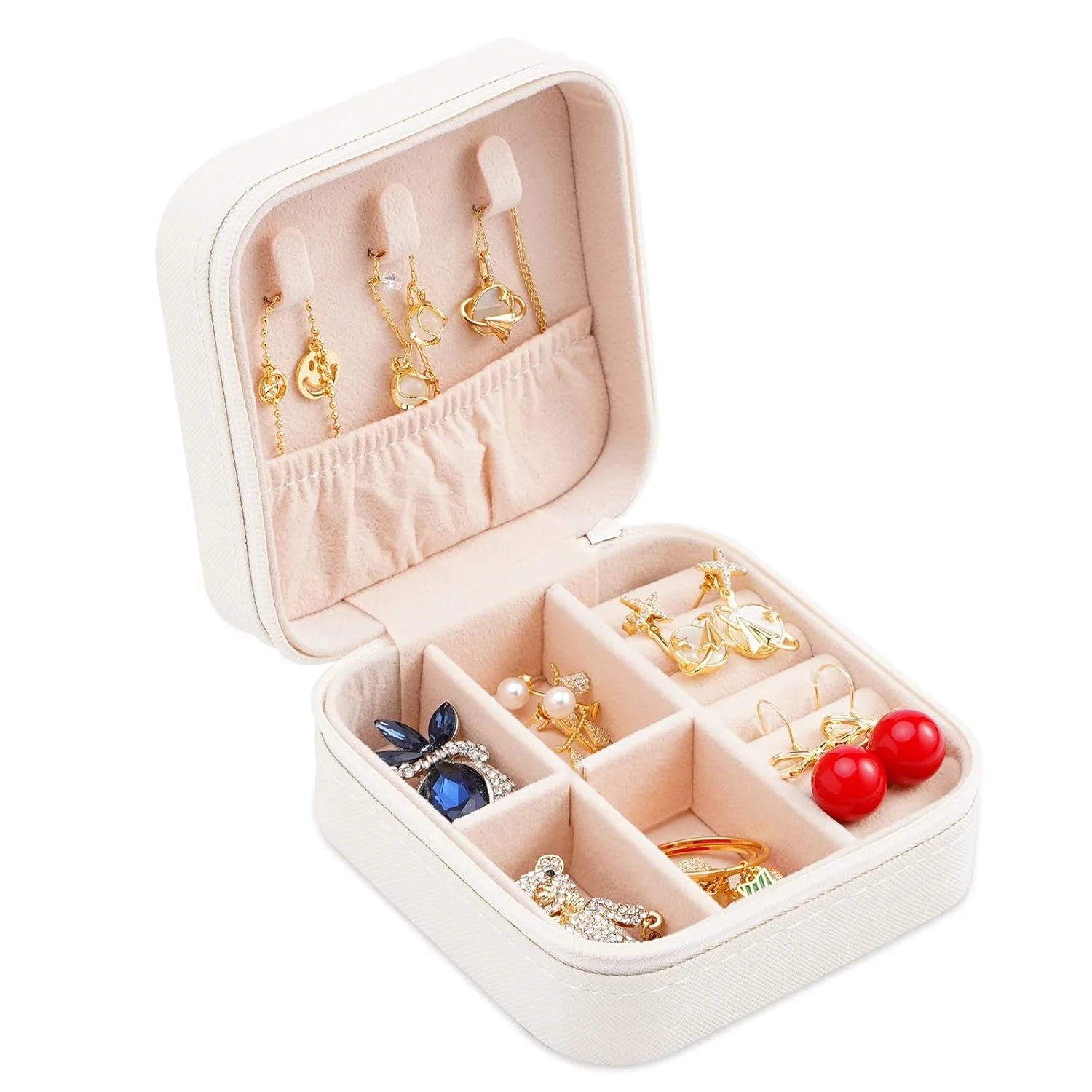 Jazbaat Jewellery Storage Box, PU Leather Jewellery Organiser For Women - Off White