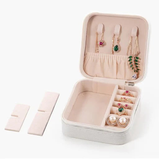 Jazbaat Jewellery Storage Box, PU Leather Jewellery Organiser For Women - Off White