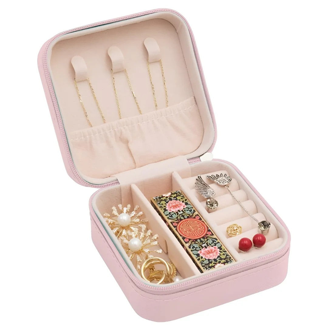 Jazbaat Jewellery Storage Box, PU Leather Jewellery Organiser For Women - Pink