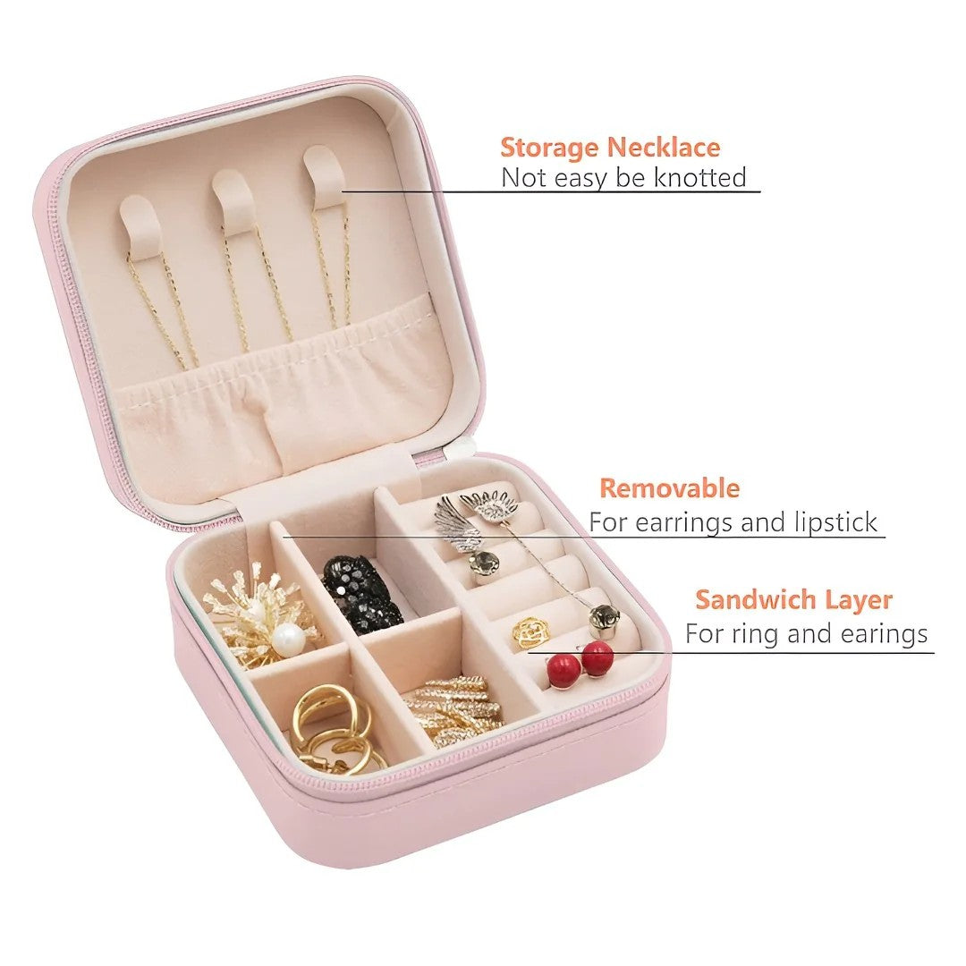 Jazbaat Jewellery Storage Box, PU Leather Jewellery Organiser For Women - Pink