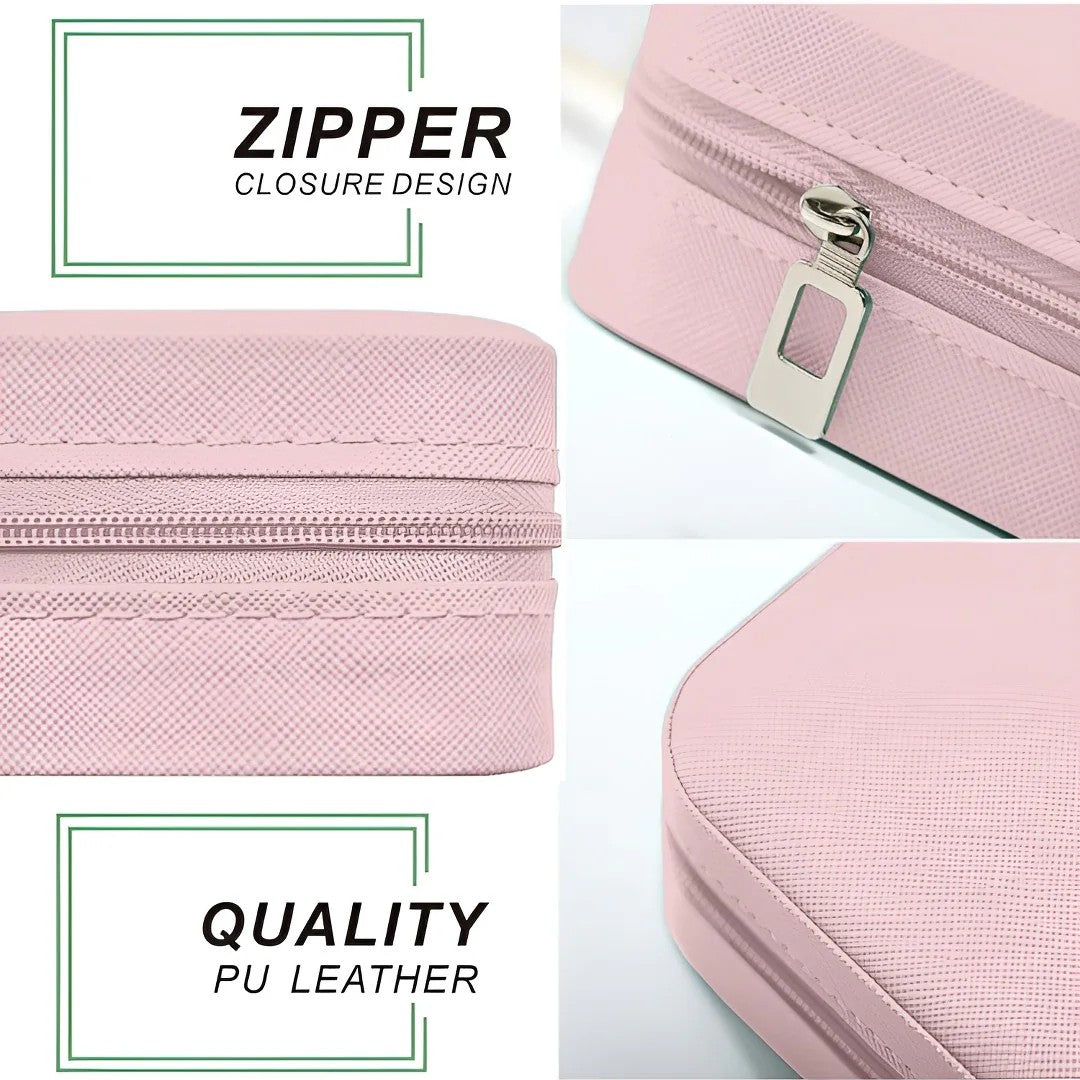 Jazbaat Jewellery Storage Box, PU Leather Jewellery Organiser For Women - Pink
