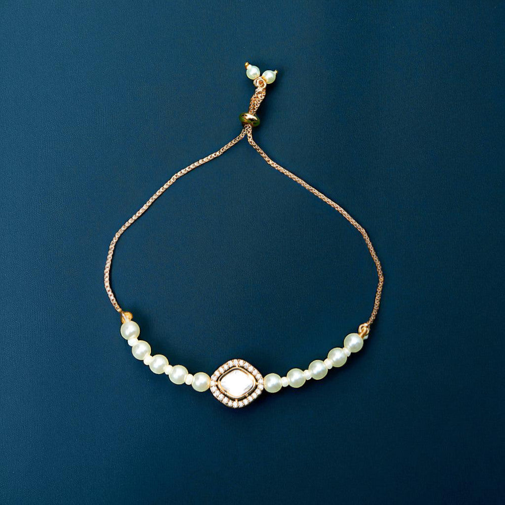 Jazbaat Kundan & Pearl Studded Indo-Western Adjustable Bracelet