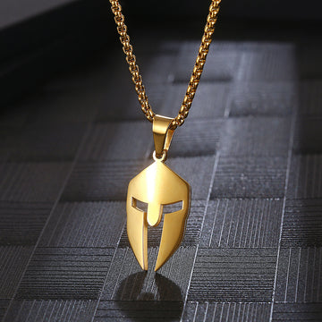 Jazbaat Men's Gold-Plated Spartan Mask Pendant Necklace, Anti-Tarnish Jewellery
