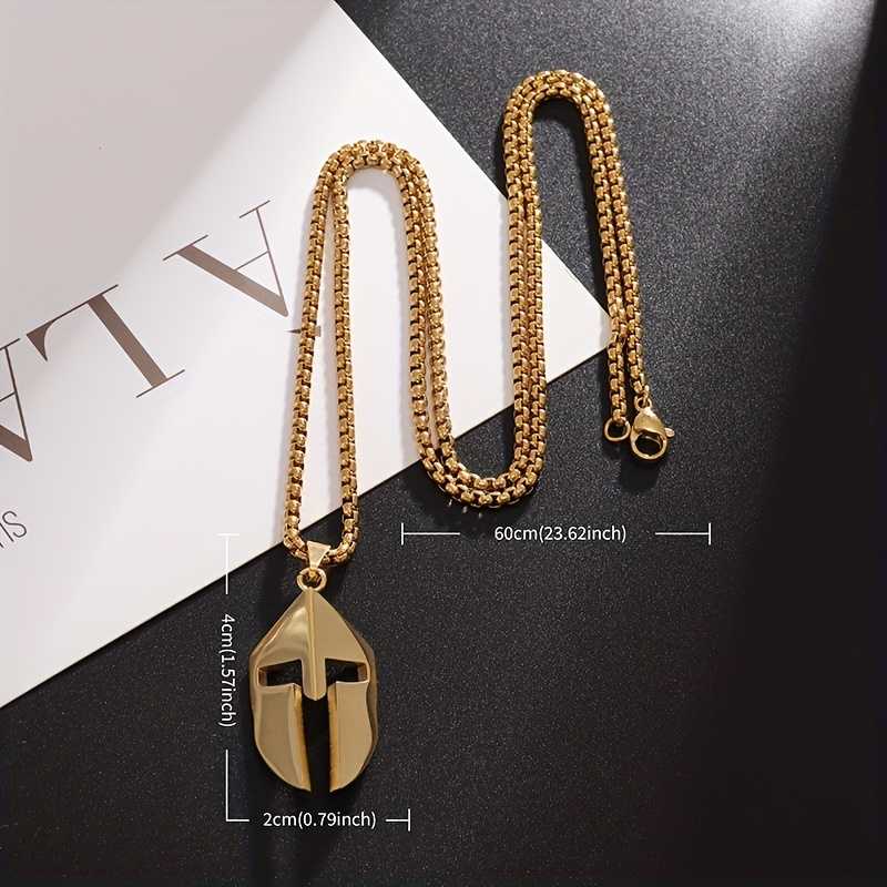 Jazbaat Men's Gold-Plated Spartan Mask Pendant Necklace, Anti-Tarnish Jewellery