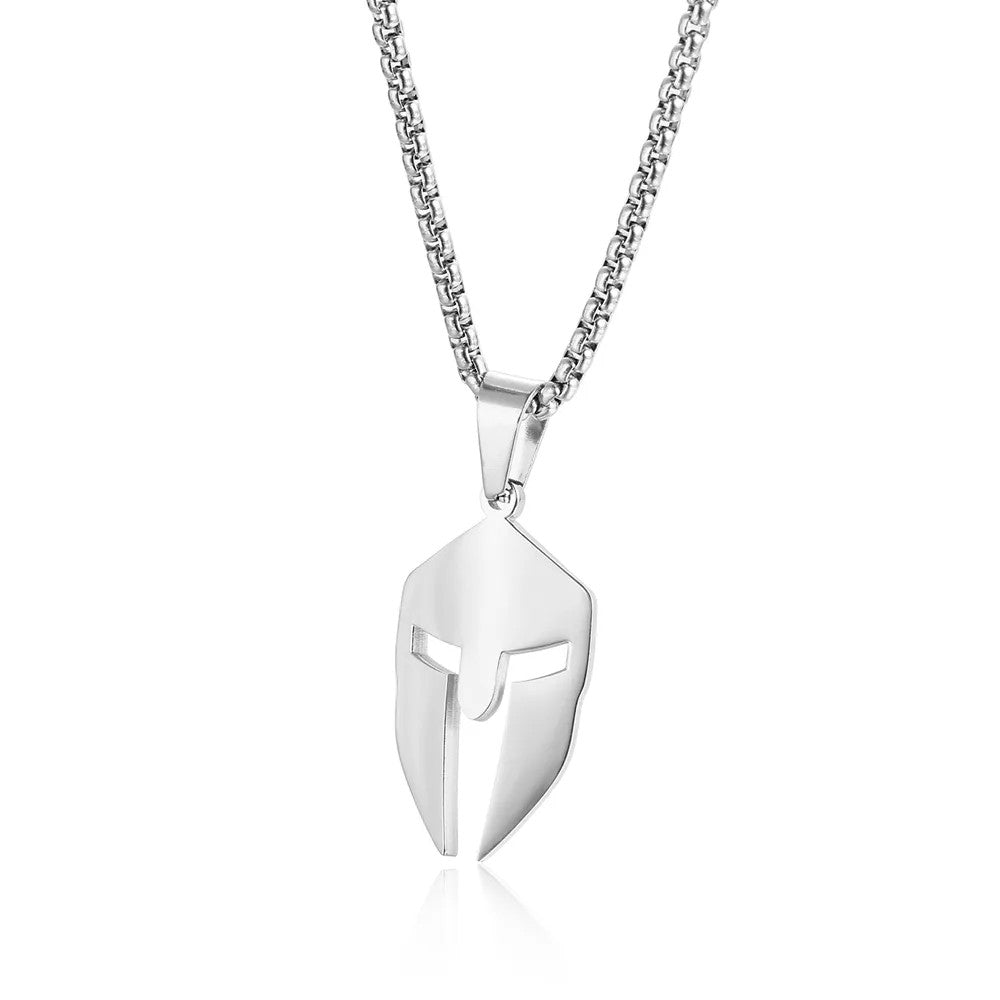 Jazbaat Men's Silver-Plated Spartan Mask Pendant Necklace, Anti-Tarnish & Waterproof