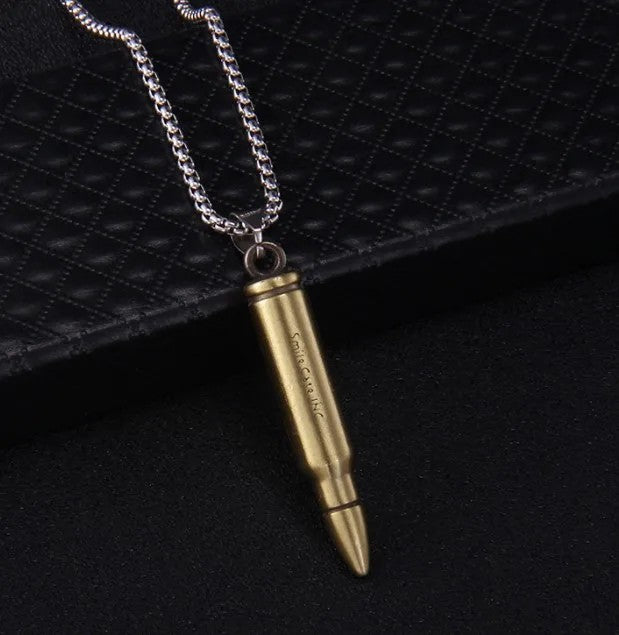 Jazbaat Men's Stainless Steel Bullet Pendant Necklace - Gold