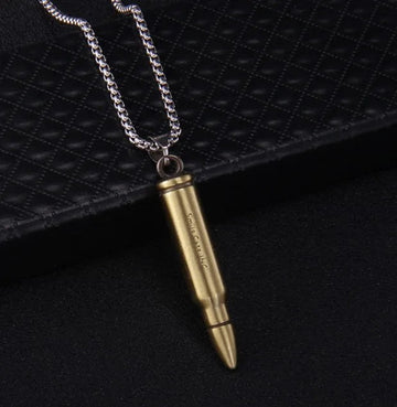Jazbaat Men's Stainless Steel Bullet Pendant Necklace - Gold