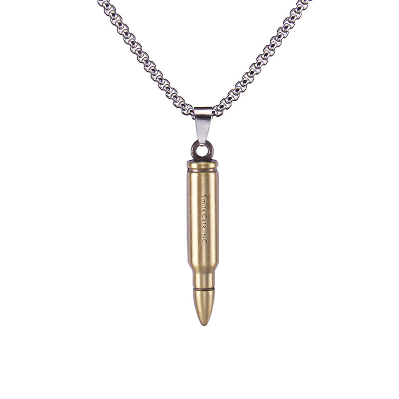 Jazbaat Men's Stainless Steel Bullet Pendant Necklace - Gold